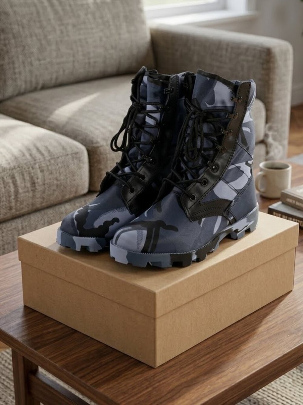 Men's Waterproof Tactical Military Camo Boots Blue